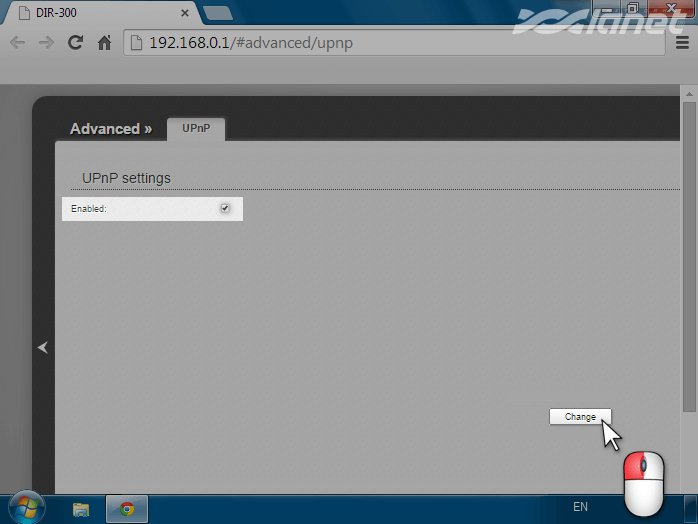 активуємо режим UPnP і натискаємо Change