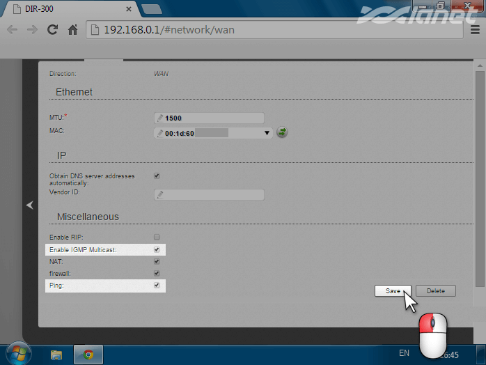 включаємо опції Ping та IGMP (Net - WAN)