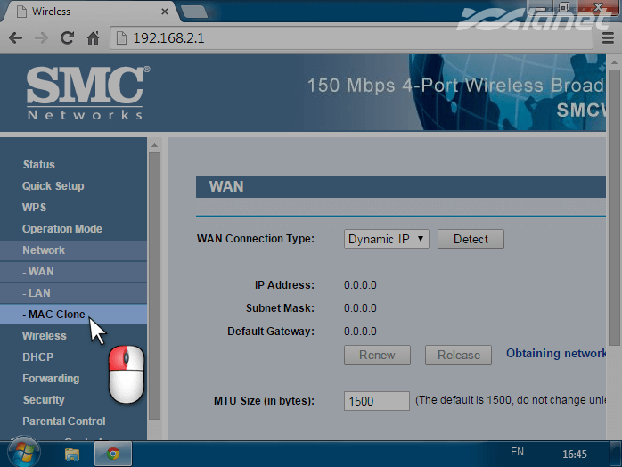 меню Network - WAN Clone