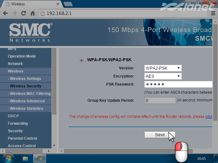 налаштування режиму безпеки WPA-PSK/WPA2-PSK