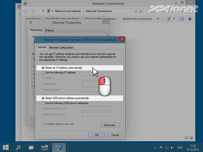 обираємо IP-адресу автоматично і Отримати адресу DNS-сервера автоматично